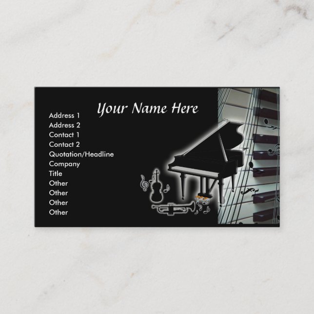 Piano Keyboard Violin & Trumpet Business Card (Front)