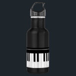 Piano keyboard water bottle<br><div class="desc">piano, keyboard, keys, black, white, "black and white", music, musician, player, pianist, musical, organ, fun, modern, contemporary, "piano keys", "piano keyboard", instrument, instruments, orchestra, "music teacher", "music instructor", ivory, "ivory keys", ivories, "musical instrument", "music lover", "piano lover", "piano player", "piano playing", "play the piano", "playing piano", classical, "classical music", pianos,...</div>
