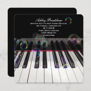 Piano Keyboard with Bubbles for Recital  Invitation