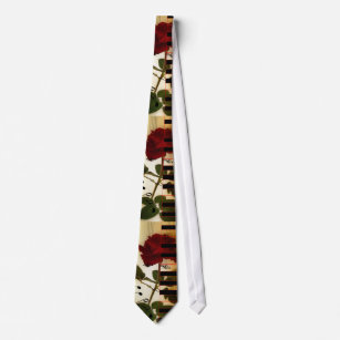 Piano Keyboard with Red Rose Neck Tie