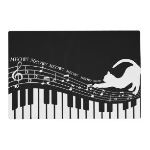 Piano Keynotes Meow Musical Cat Black & White Placemat