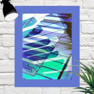 Piano Keys Abstract Blue Modern Music Themed Poster
