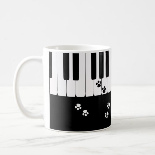 Piano keys and cat feet paws coffee mug