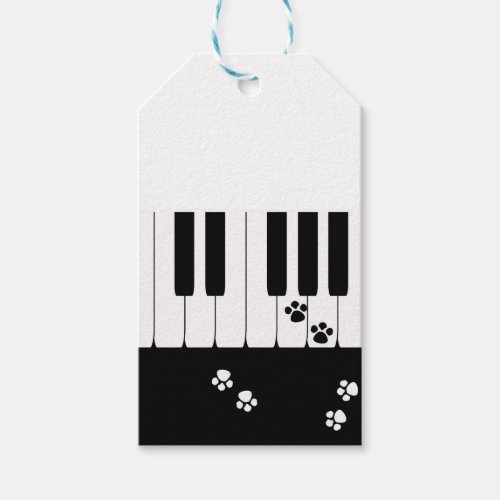 Piano keys and cat feet paws gift tags
