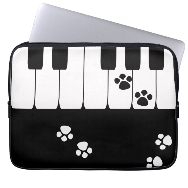 Piano keys and cat feet paws  laptop sleeve (Front)