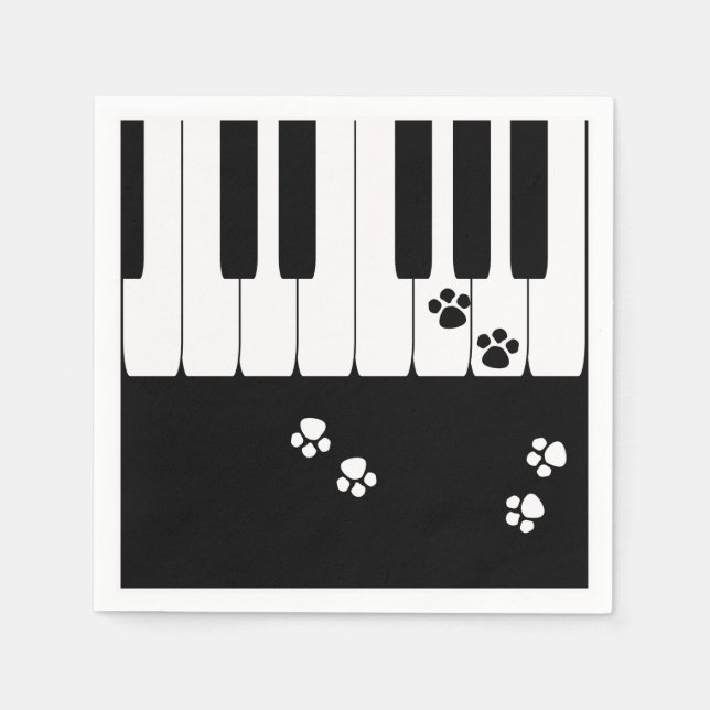 Piano keys and cat feet paws napkins (Front)