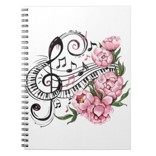 Piano Keys and Flowers Notebook