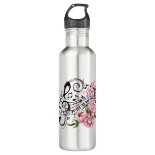 Piano Keys and Flowers Stainless Steel Water Bottle