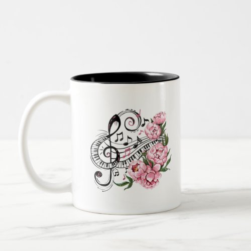 Piano Keys and Flowers Two_Tone Coffee Mug