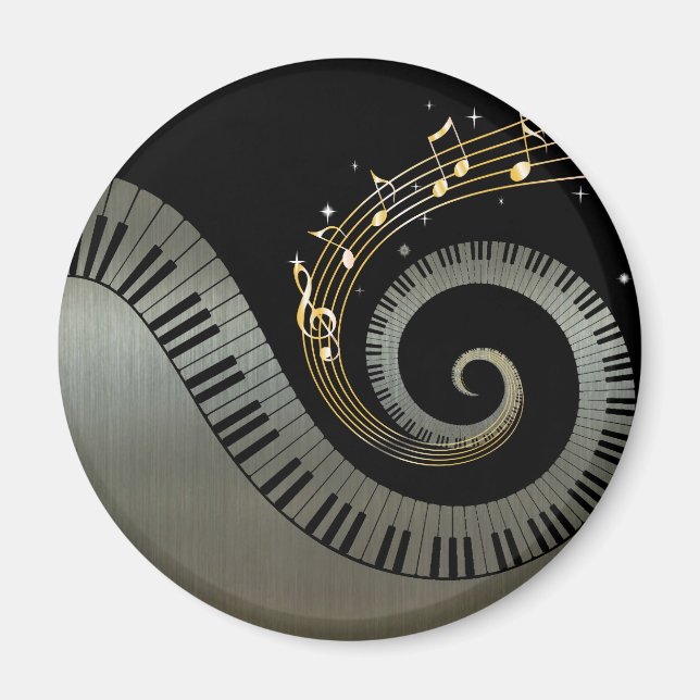 Piano Keys and Gold Music Notes Aluminium Magnet (Front)