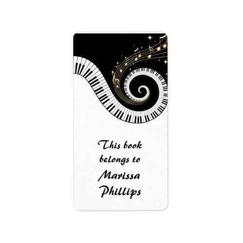 Piano Keys and Gold Music Notes Bookplates