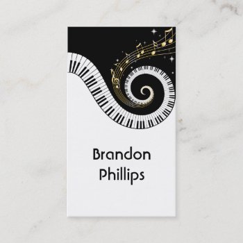 Piano Keys And Gold Music Notes Business Card by giftsbonanza at Zazzle