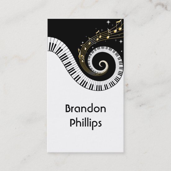 Piano Keys and Gold Music Notes Business Card
