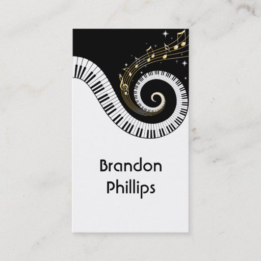 Customizable Piano Keys and Gold Music Notes Business Cards