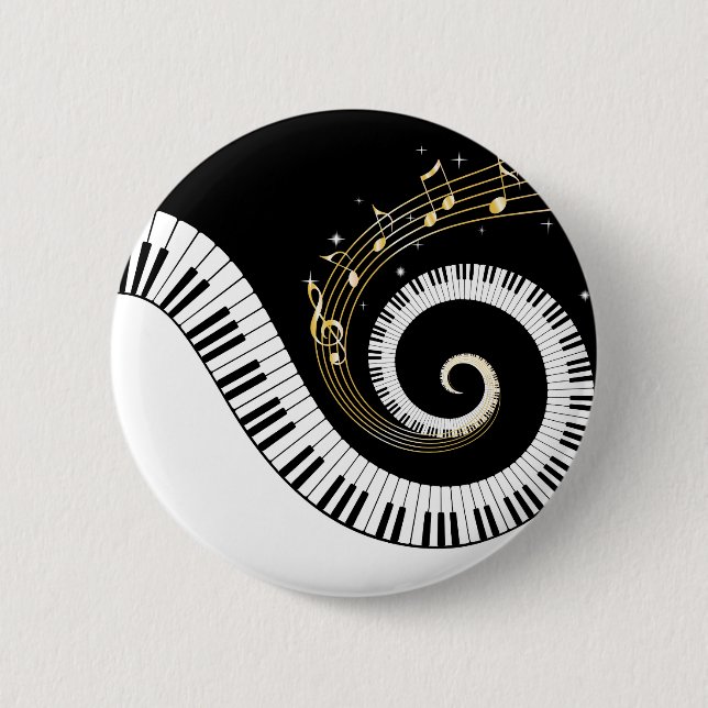 Piano Keys and Gold Music Notes Button (Front)