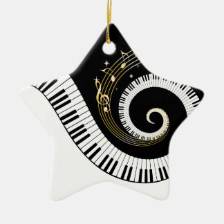 Piano Keys and Gold Music Notes Ceramic Ornament