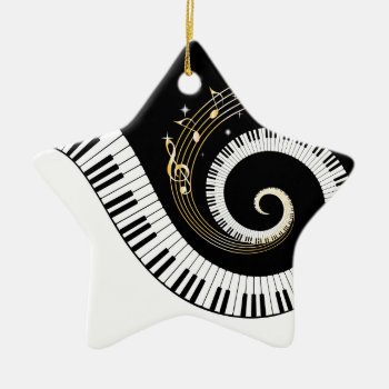 Piano Keys And Gold Music Notes Ceramic Ornament by giftsbonanza at Zazzle