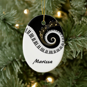 Piano Keys and Gold Music Notes Ceramic Ornament