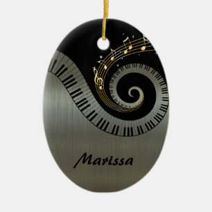 Piano Keys and Gold Music Notes Ceramic Ornament
