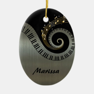Piano Keys and Gold Music Notes Ceramic Ornament