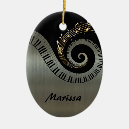 Piano Keys and Gold Music Notes Ceramic Ornament