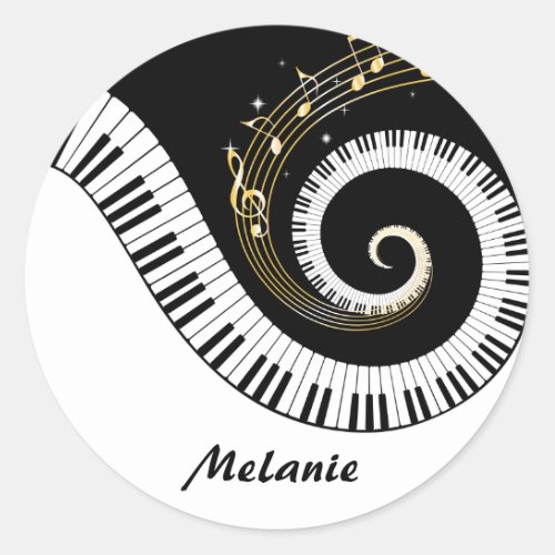 Piano Keys and Gold Music Notes Classic Round Sticker