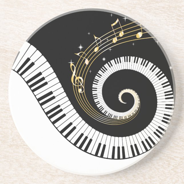 Piano Keys and Gold Music Notes Coaster (Front)