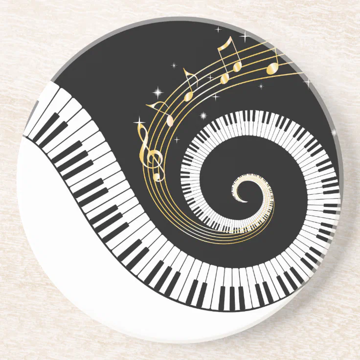 Waving Piano Keys Making Golden Music Notes Set of 4 Coasters 