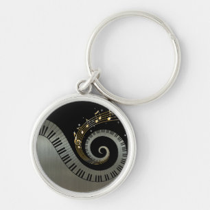 Piano Keys and Gold Music Notes Keychain