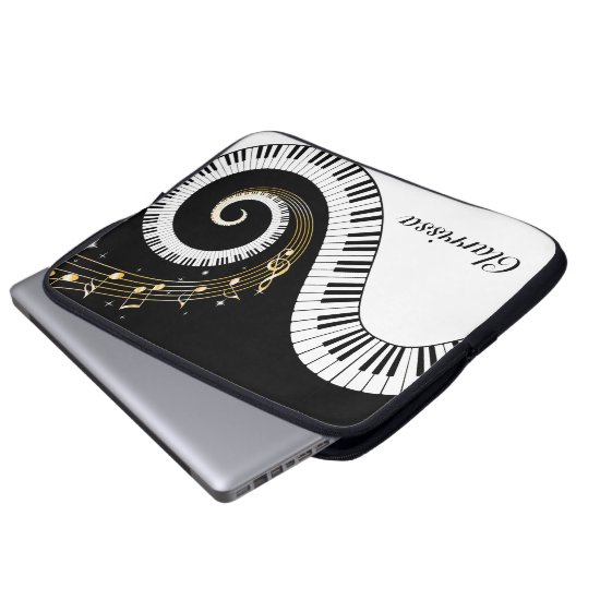 Piano Keys and Gold Music Notes Laptop Sleeve