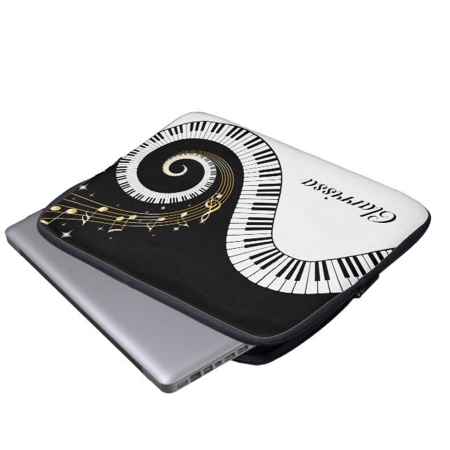 Piano Keys and Gold Music Notes Laptop Sleeve (Front Bottom)