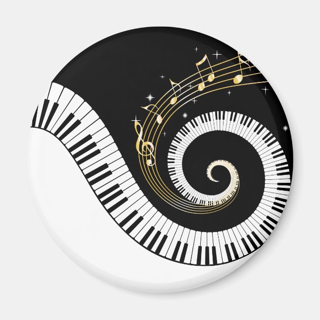Piano Keys and Gold Music Notes Magnet (Front)