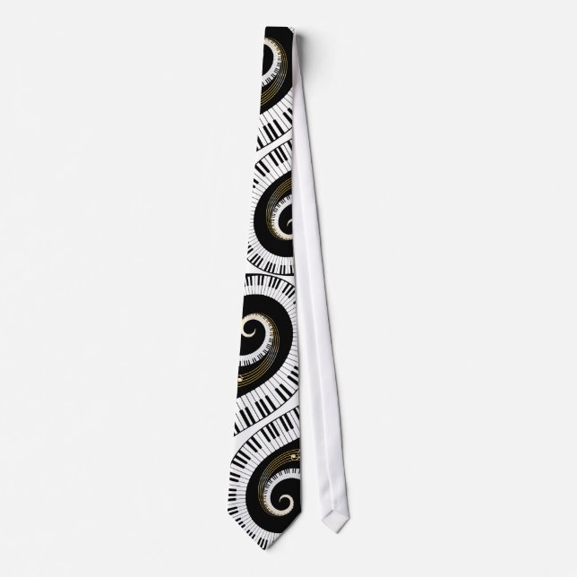 Piano Keys and Gold Music Notes Neck Tie (Front)
