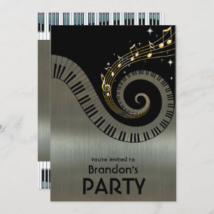 Piano Keys and Gold Music Notes Party Invitation