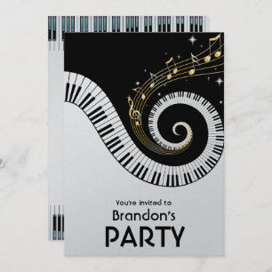 Piano Keys and Gold Music Notes Party Invitation