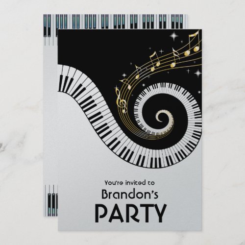 Piano Keys and Gold Music Notes Party Invitation