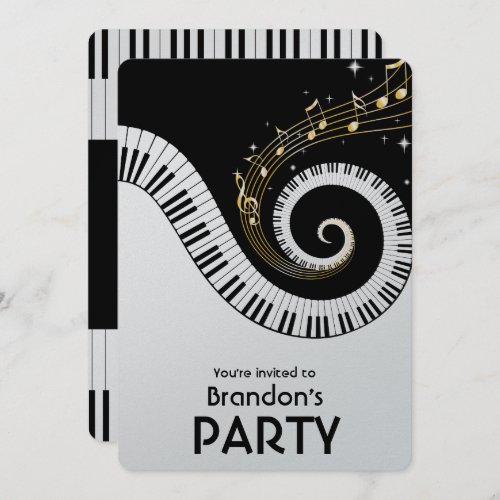 Piano Keys and Gold Music Notes Party Invitation
