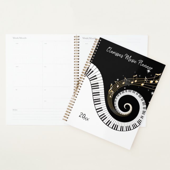 Piano Keys and Gold Music Notes Planner (Display)