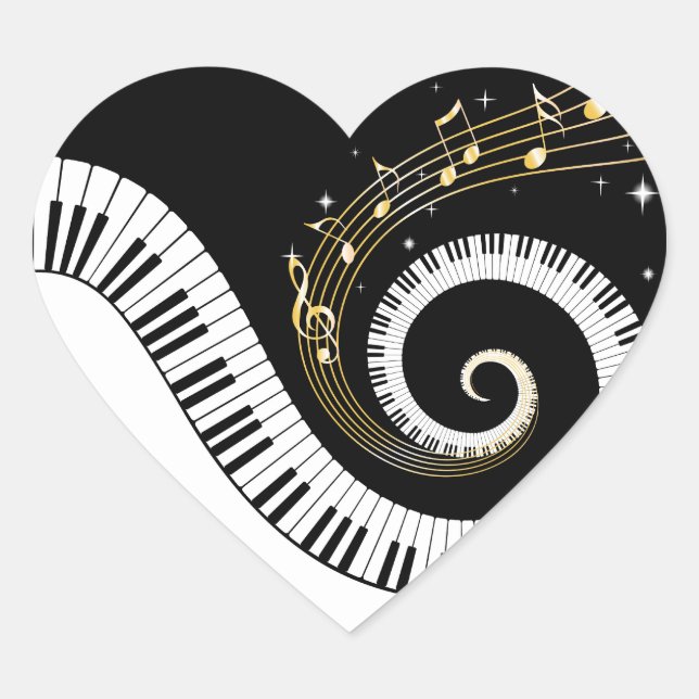 Piano Keys and Gold Music Notes Stickers (Front)