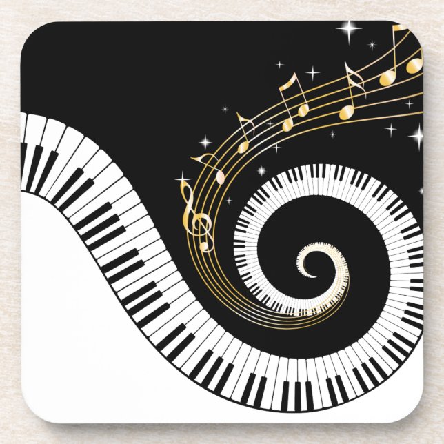 Piano Keys and Gold Music Notes Stickers Drink Coaster (Front)