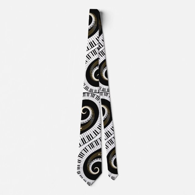 Piano Keys and Gold Music Notes Tie (Front)