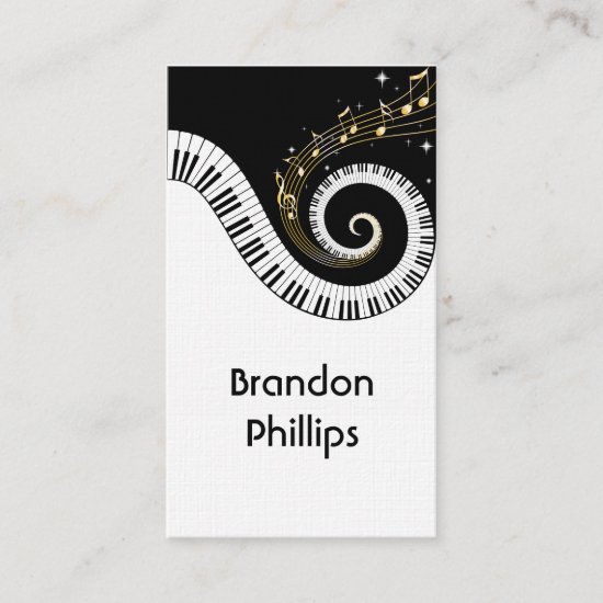 Piano Keys and Gold Notes Linen Business Cards