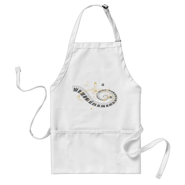 Piano Keys and Golden Music Notes Adult Apron (Front)
