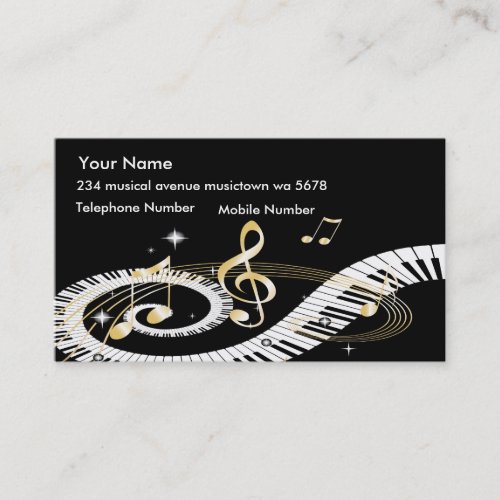 Piano Keys and Golden Music Notes Business Card