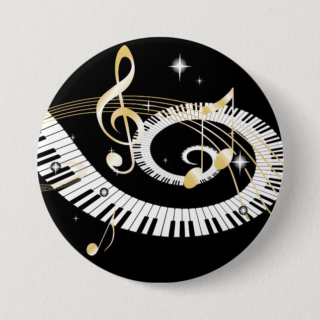 Piano Keys and Golden Music Notes Button (Front)