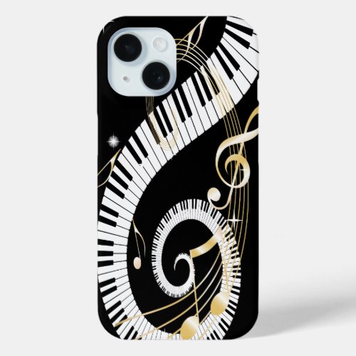 Piano Keys and Golden Music Notes iPhone 15 Case