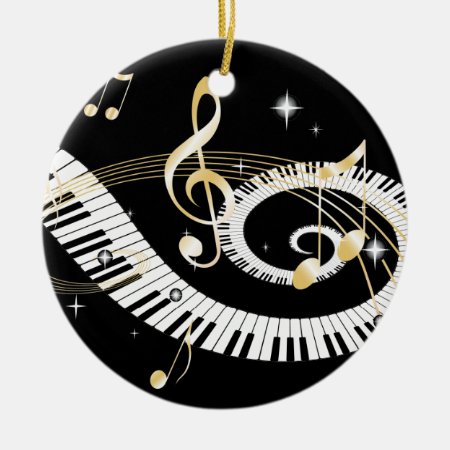 Piano Keys And Golden Music Notes Ceramic Ornament