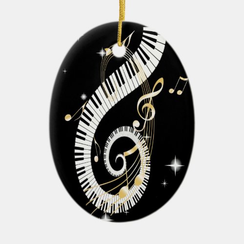 Piano Keys and Golden Music Notes Ceramic Ornament
