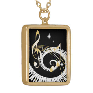 Piano Keys and Golden Music Notes Gold Plated Necklace