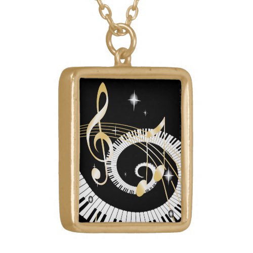 Piano Keys and Golden Music Notes Gold Plated Necklace